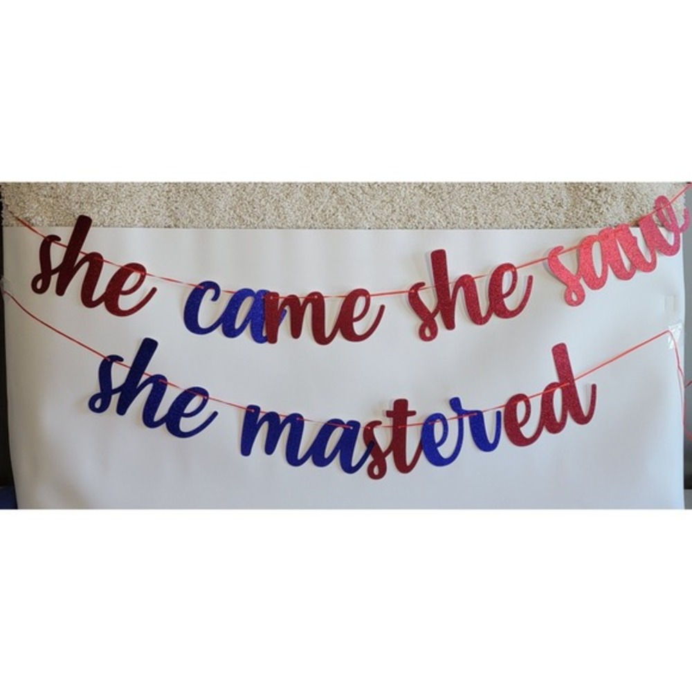Graduation Party Decorations She Came She Saw She Mastered Banner Red Blue Kit